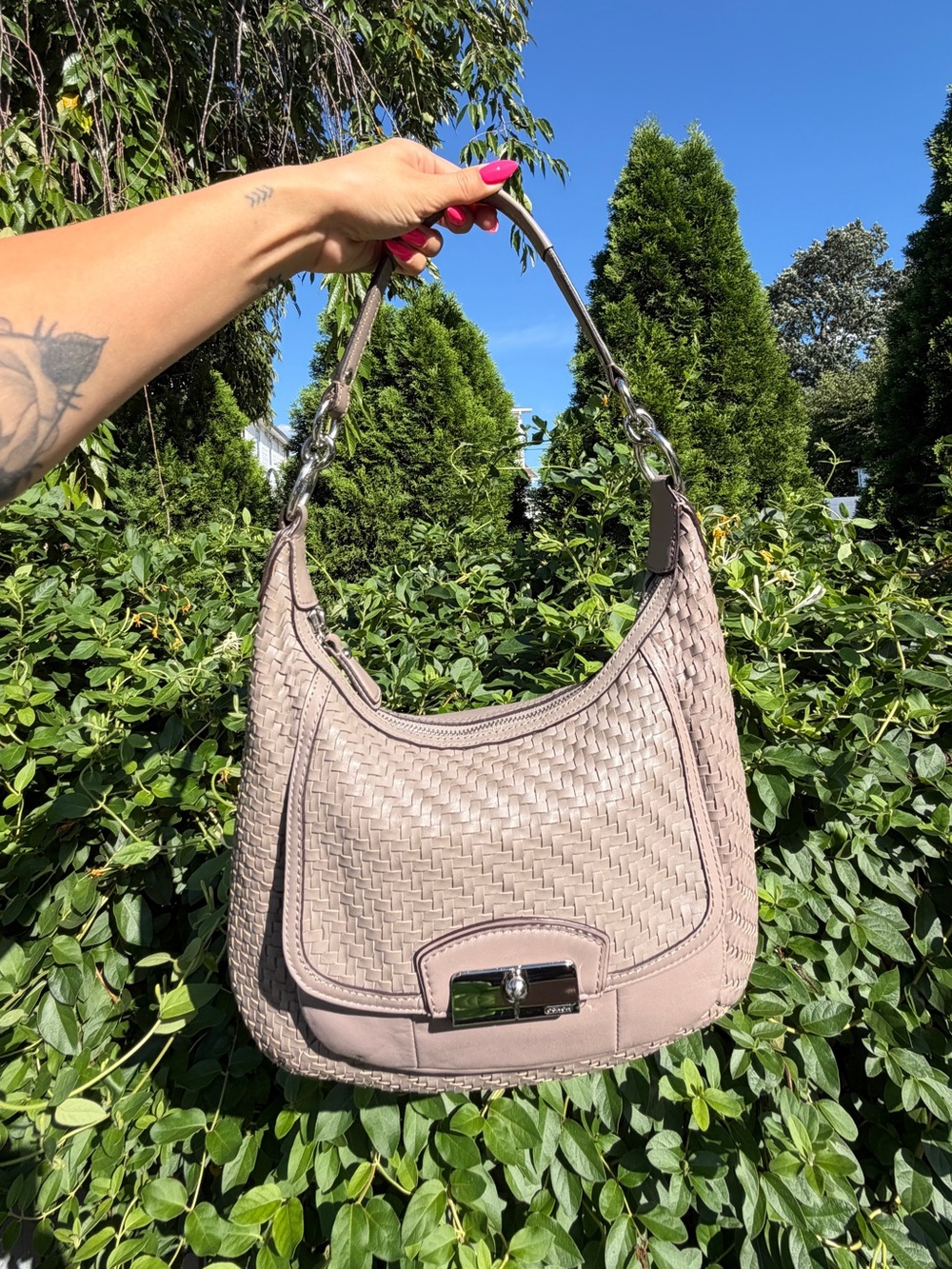 Vintage Y2K Coach Kristin Grey Woven Leather Shoulder Bag Hobo Purse